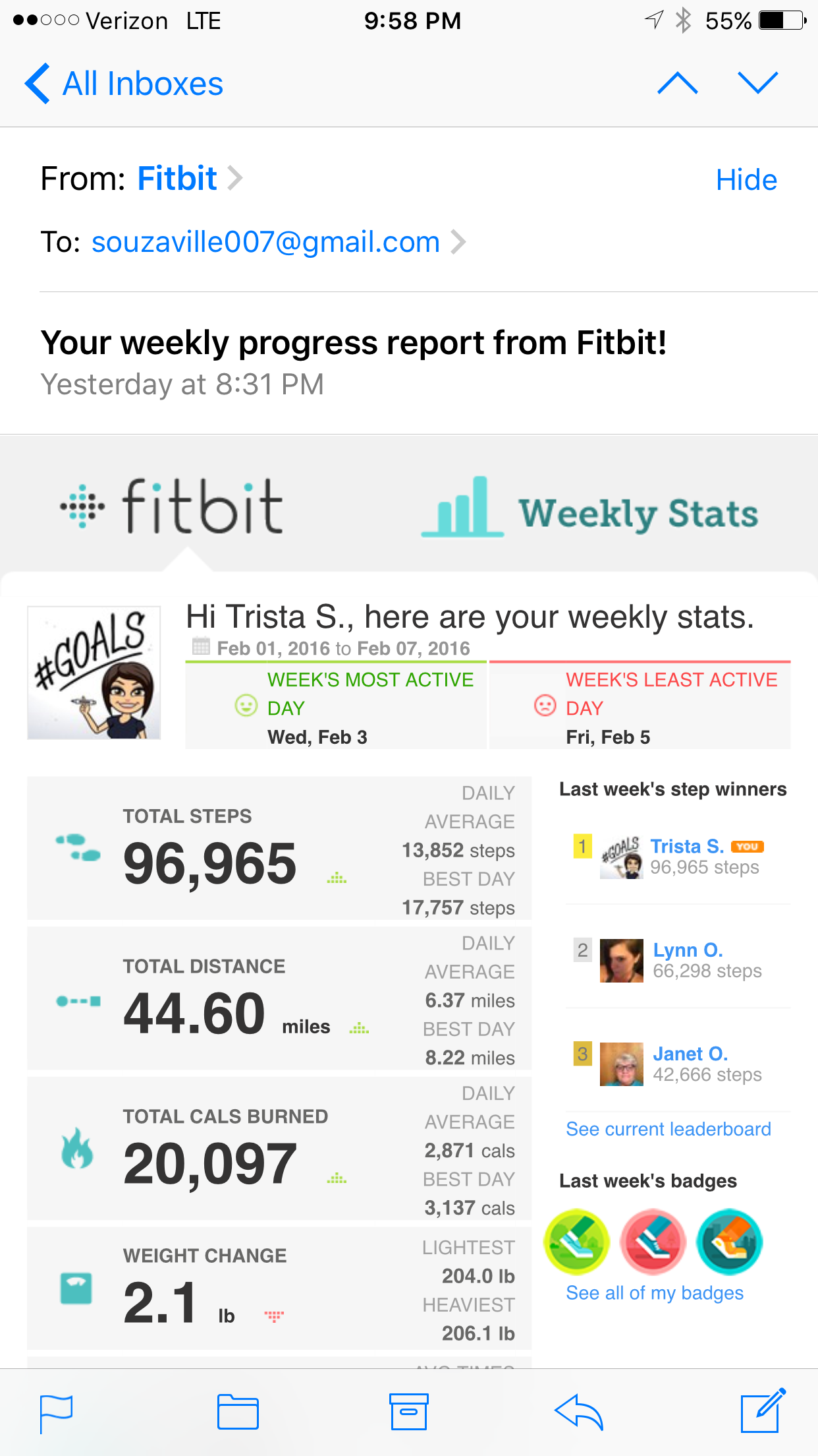 workout fitbit activity tracker weekly updates fitness
